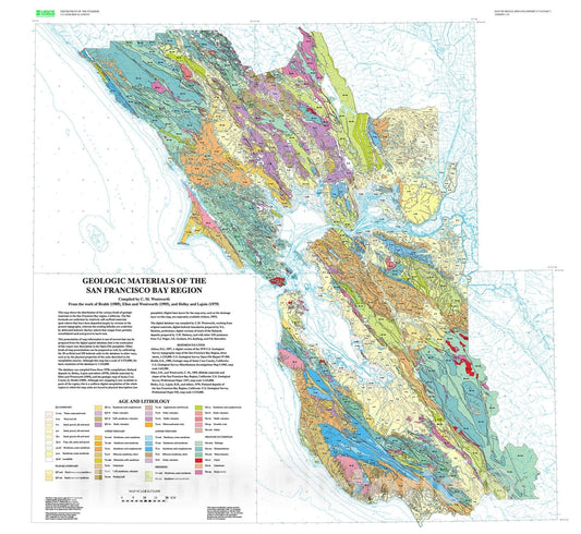 Map : General distribution of geologic materials in the San Francisco Bay region, California: a digital map database, 1997 Cartography Wall Art :