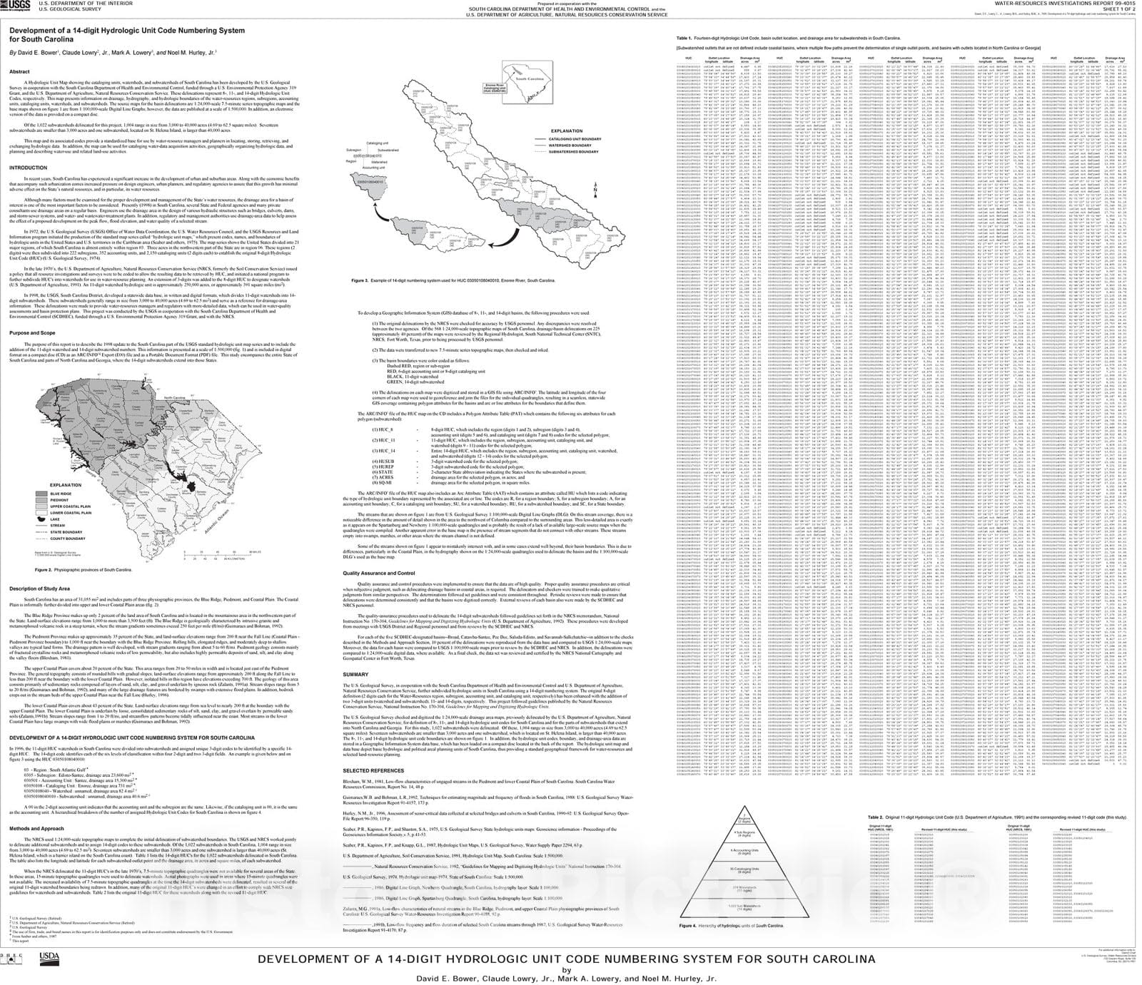 Map : Development of a 14-digit hydrologic unit code numbering system for South Carolina, 1999 Cartography Wall Art :