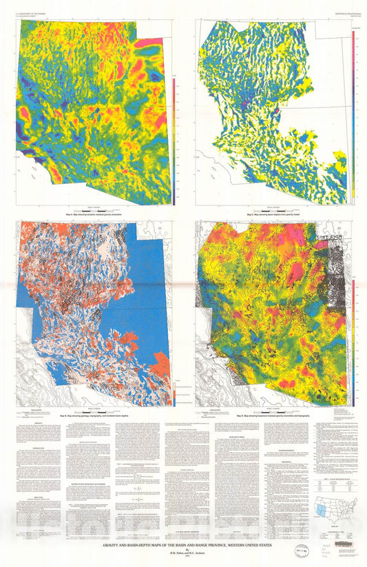 Map : Gravity and basin-depth maps of the Basin and Range Province, western United States, 1995 Cartography Wall Art :