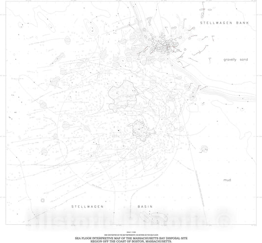 Map : Sea-floor topographic, backscatter, and interpretive maps and bottom photos of the Massachusetts Bay Disposal Site region off Boston, Massachusetts, 1999 Cartography Wall Art :
