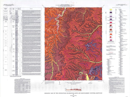 Map : Geologic map of the Owingsville quadrangle, Bath and Montgomery Counties, Kentucky, 1975 Cartography Wall Art :