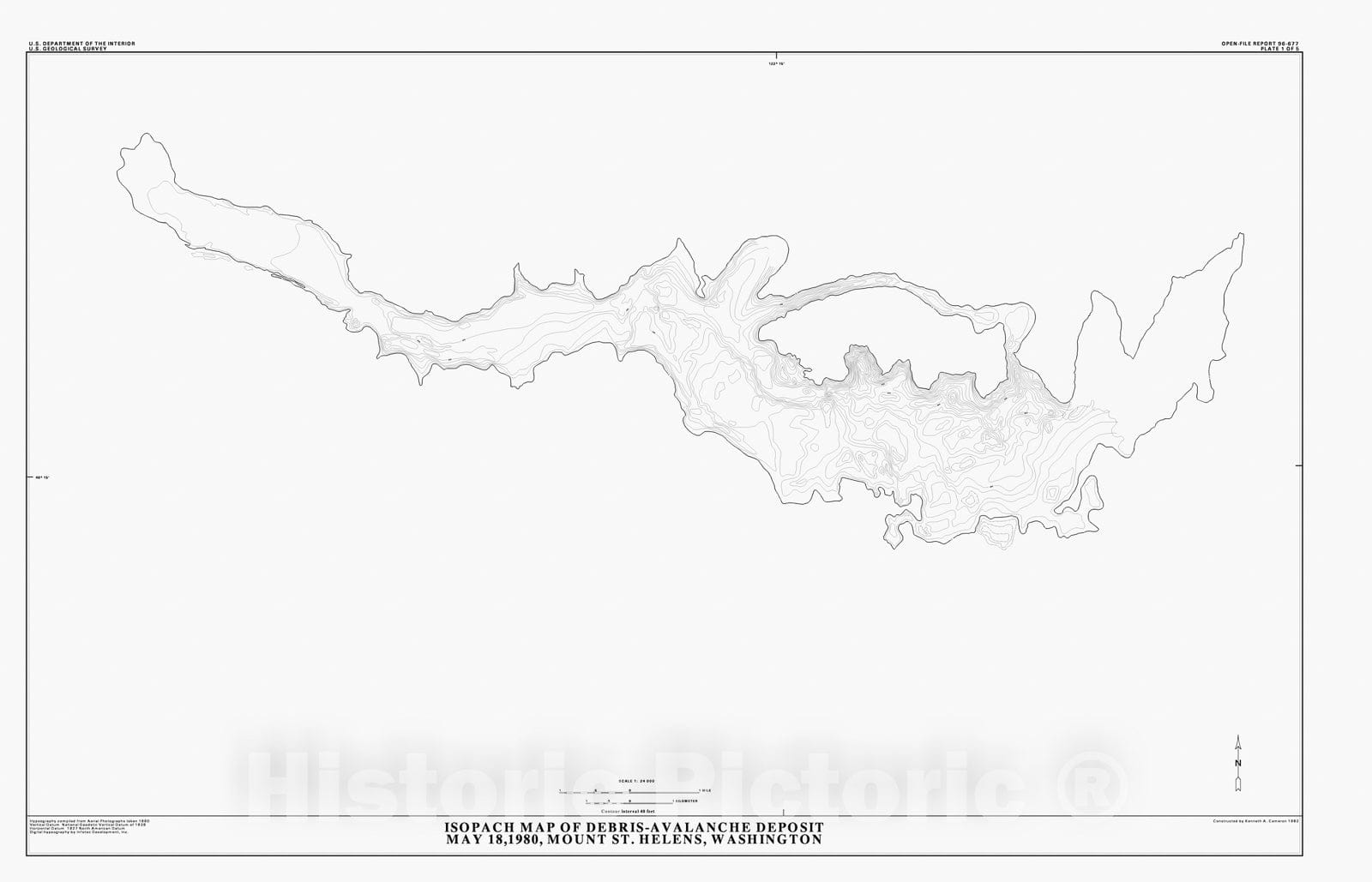 Map : Rockslide debris avalanche of May 18, 1980, Mount St. Helens Volcano, Washington, 1996 Cartography Wall Art :