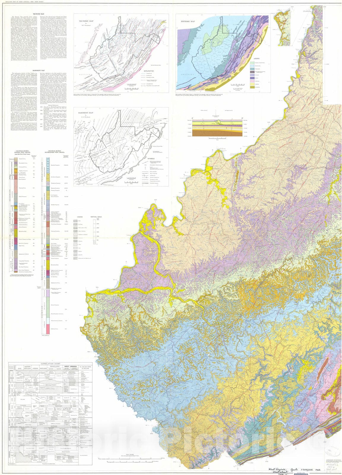 Map : Geologic map of West Virginia, 1968 Cartography Wall Art :
