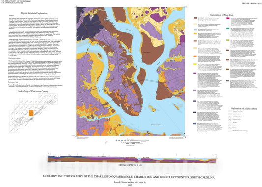 Map : Digital geology and topography of the Charleston quadrangle, Charleston and Berkeley Counties, South Carolina, 1997 Cartography Wall Art :