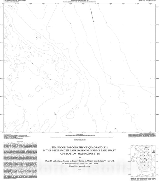 Map : Sea floor topographic map and perspective-view imagery of quadrangles 1-18, Stellwagen Bank National Marine Sanctuary off Boston, Massachusetts, 1998 Cartography Wall Art :