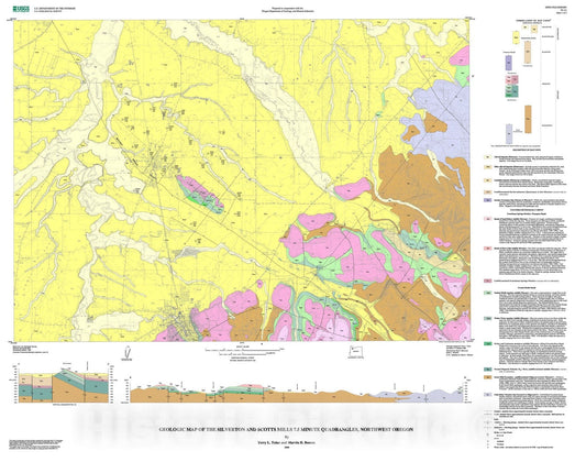 Map : Geologic map of the Scotts Mills, Silverton, and Stayton Northeast 7.5 minute quadrangles, northwest Oregon: a digital database, 1999 Cartography Wall Art :