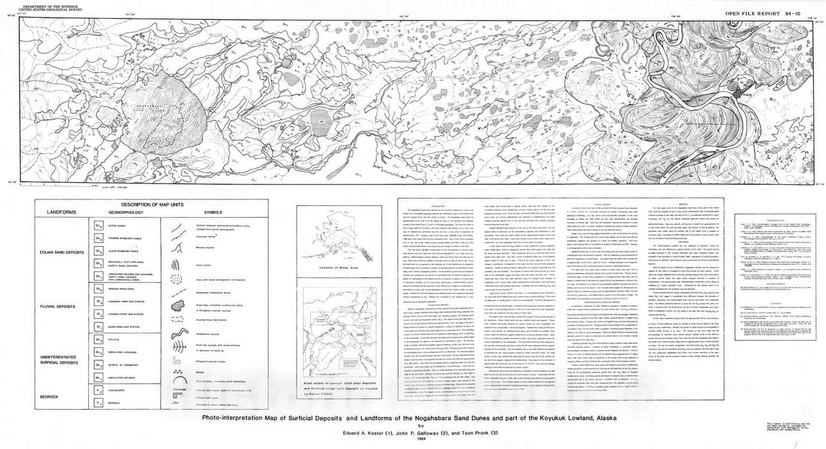 Map : Photo-interpretation map of surficial deposits and land forms of the Nogahabara Sand Dunes and part of the Koyukuk Lowland, Alaska, 1984 Cartography Wall Art :