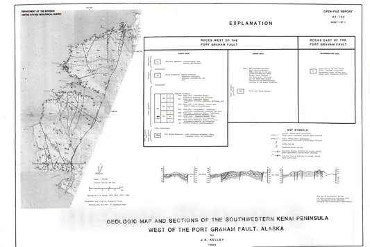 Map : Geologic map and sections of the southwestern Kenai Peninsula west of the Port Graham fault, Alaska, 1984 Cartography Wall Art :