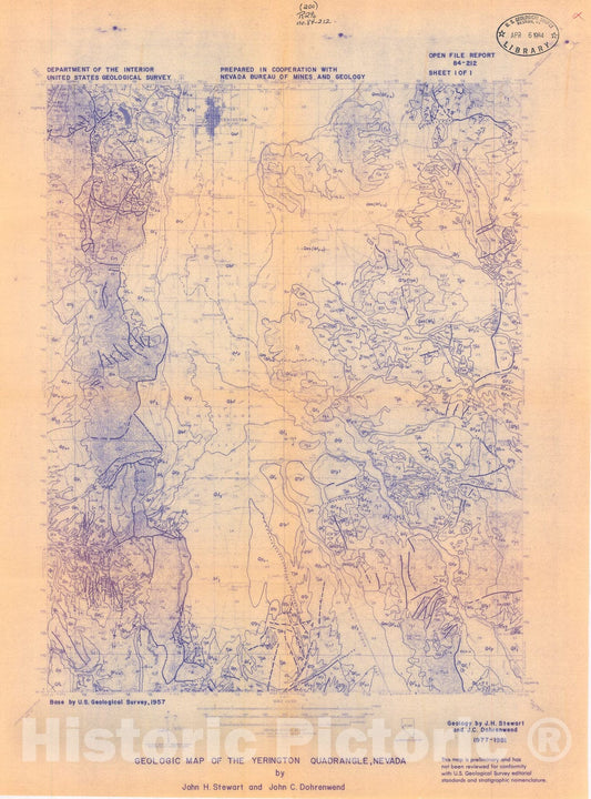 Map : Geologic map of the Yerington quadrangle, Nevada, 1984 Cartography Wall Art :