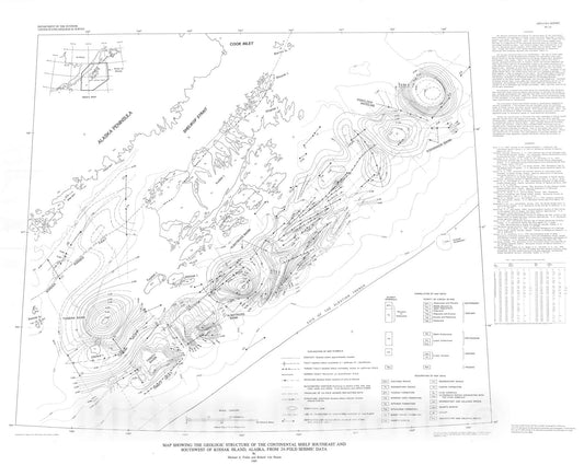 Map : Summary geologic report for petroleum lease sale #100, Kodiak Shelf, Alaska, 1984 Cartography Wall Art :