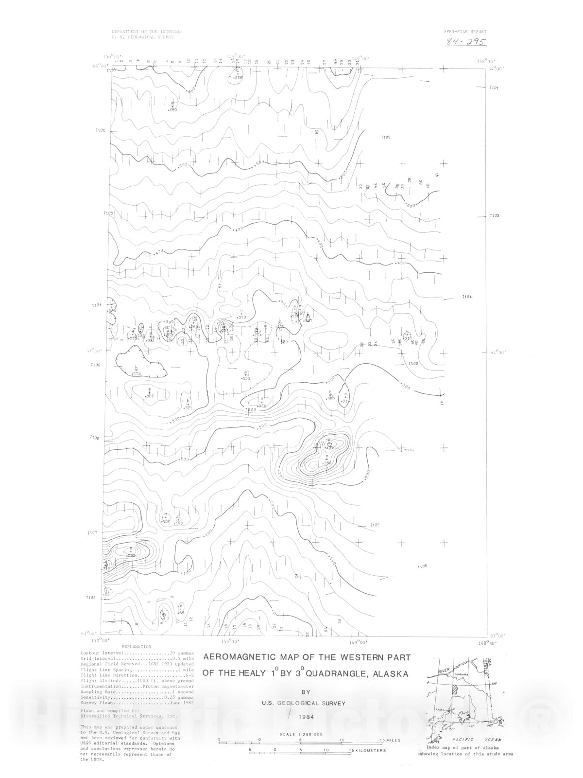 Map : Aeromagnetic map of the western part of the Healy one degree by two degree quadrangle, Alaska, one984 Cartography Wall Art :