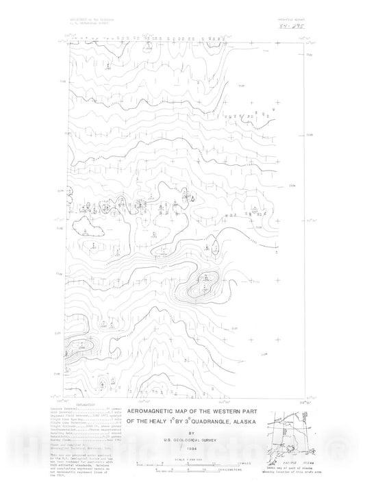 Map : Aeromagnetic map of the western part of the Healy one degree by two degree quadrangle, Alaska, one984 Cartography Wall Art :