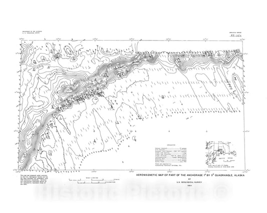Map : Aeromagnetic map of part of the Anchorage one degree by three degree quadrangle, Alaska, one984 Cartography Wall Art :