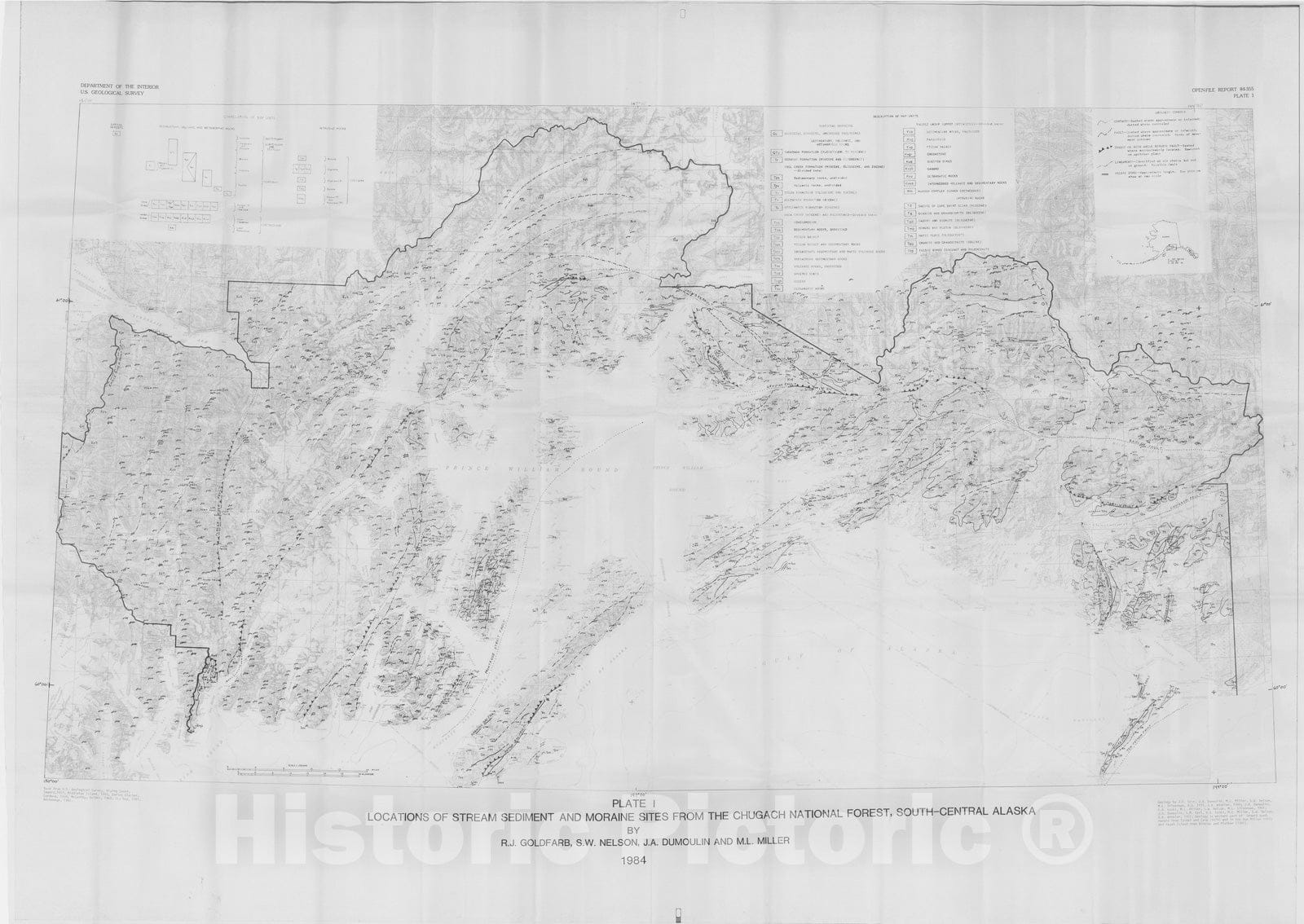 Map : Data report and statistical summary for samples of moraine and stream sediment, nonmagnetic heavy-mineral concentrate, and rock fr, 1984 Cartography Wall Art :