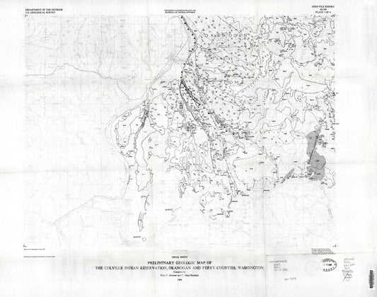 Map : Preliminary geologic map of the Colville Indian Reservation, Ferry and Okanogan Counties, Washington, 1984 Cartography Wall Art :