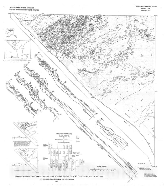 Map : Reconnaissance geologic map of the Noatak C5, D5, D6, and D7 quadrangles, Alaska, 1984 Cartography Wall Art :