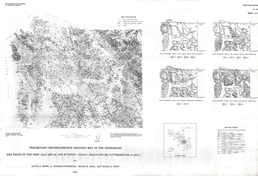 Map : Preliminary reconnaissance geologic map of the Petersburg and parts of the Port Alexander and Sumdum 1:250,000 quadrangles, southeastern Alaska, 1984 Cartography Wall Art :