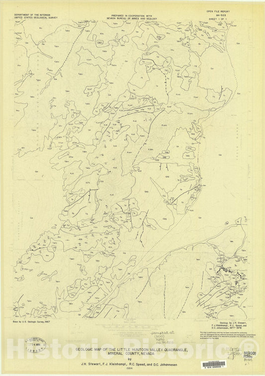 Map : Geologic map of the Little Huntoon Valley quadrangle, Mineral County, Nevada, 1984 Cartography Wall Art :