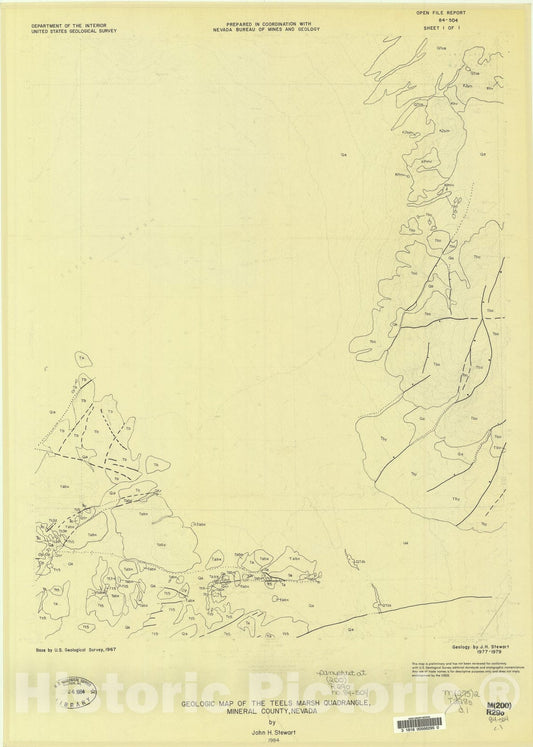 Map : Geologic map of the Teels Marsh quadrangle, Mineral County, Nevada, 1984 Cartography Wall Art :