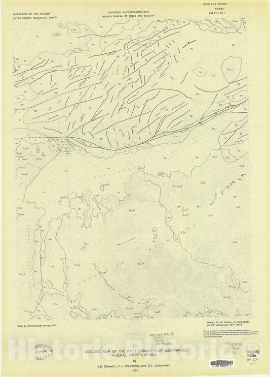 Map : Geologic map of the Rattlesnake Flat quadrangle, Mineral County, Nevada, 1984 Cartography Wall Art :