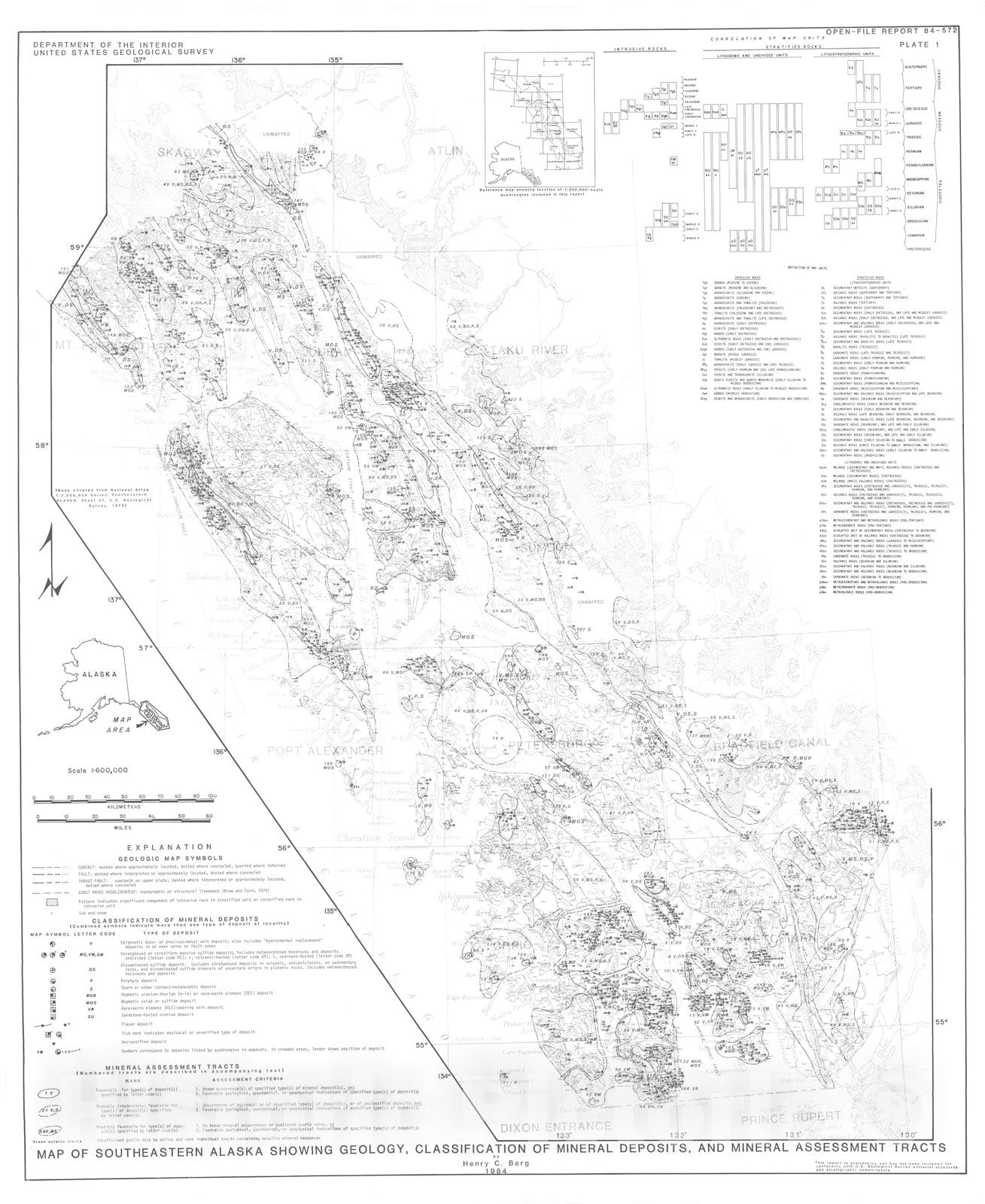 Map : Regional geologic summary, metallogenesis, and mineral resources of southeastern Alaska, 1984 Cartography Wall Art :