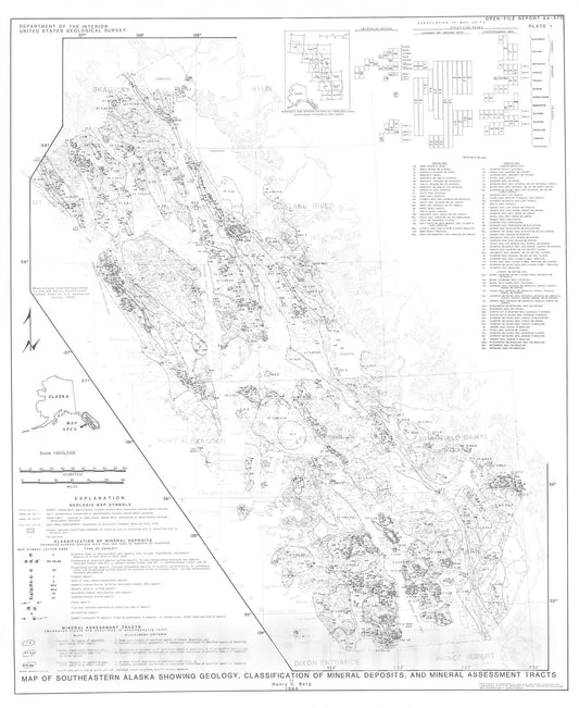 Map : Regional geologic summary, metallogenesis, and mineral resources of southeastern Alaska, 1984 Cartography Wall Art :