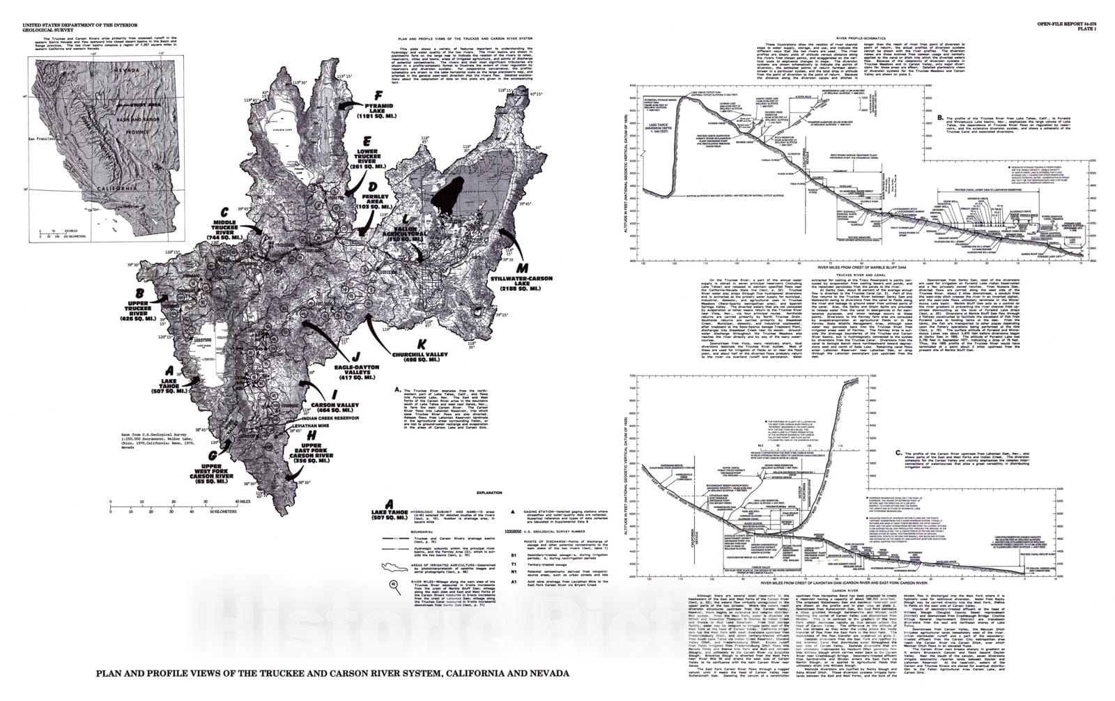 Map : River-quality assessment of the Truckee and Carson River system, California and Nevada - hydrologic characteristics, 1984 Cartography Wall Art :