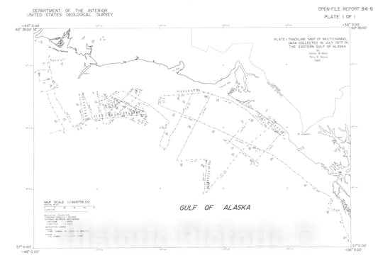 Map : Multichannel seismic-reflection profiles collected in 1977 in the eastern Gulf of Alaska, 1984 Cartography Wall Art :