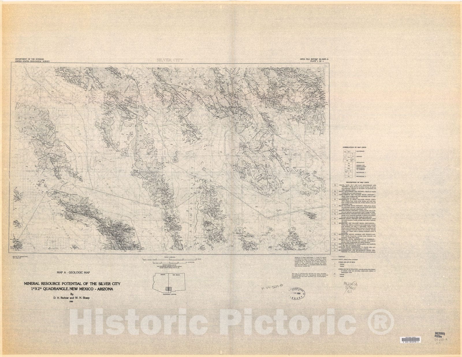 Map : Mineral resource potential of the Silver City one degree X two degree quadrangle, New Mexico - Arizona, map A - geologic map, one984 Cartography Wall Art :