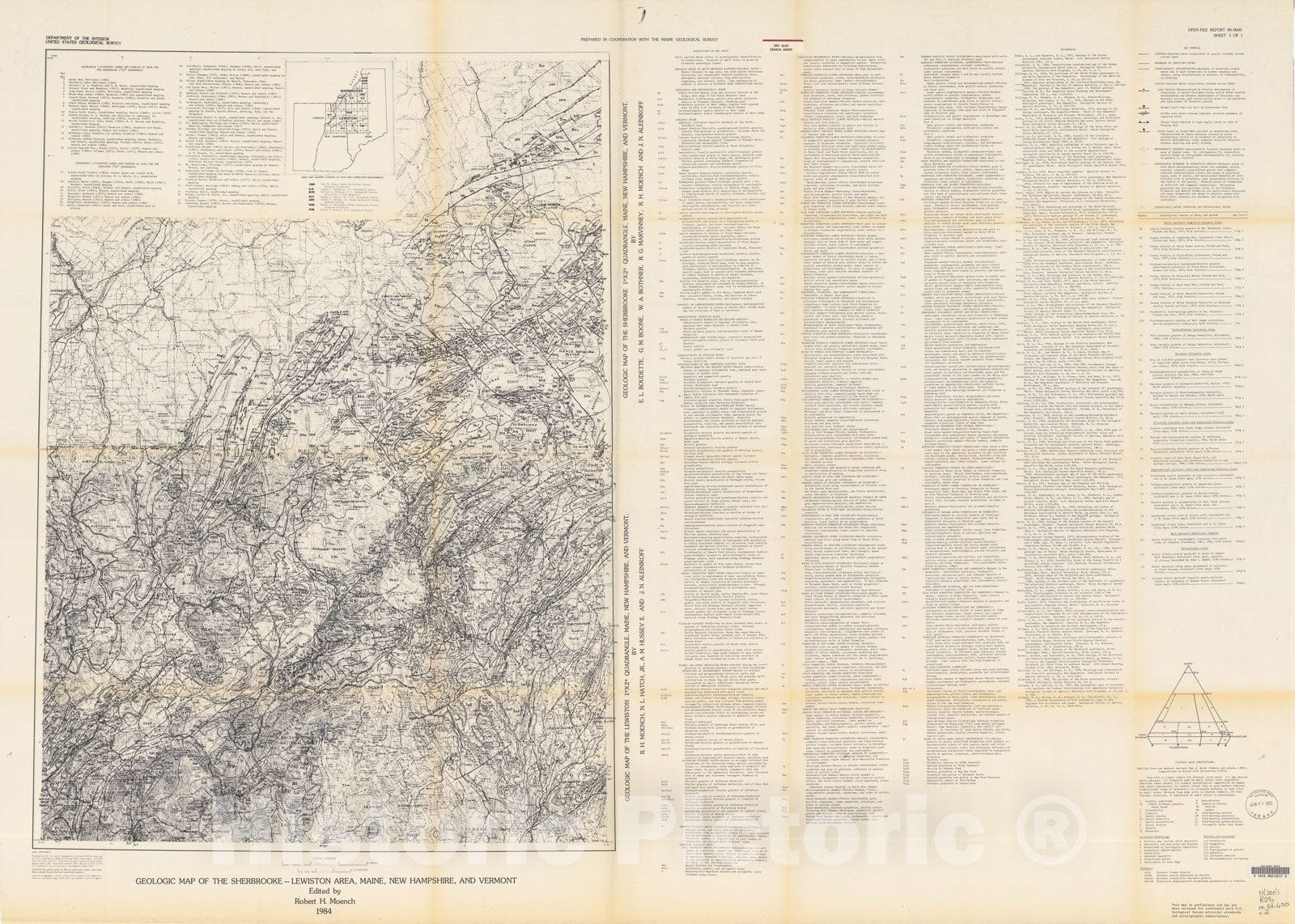 Map : Geologic map of the Sherbrooke - Lewiston area, Maine; New Hampshire, and Vermont, 1984 Cartography Wall Art :