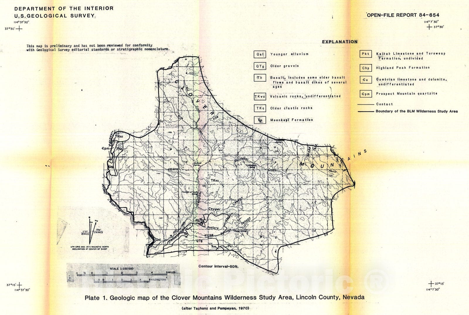 Map : Reconnaissance geochemical assessment of the Clover Mountains, Bureau of Land Management Wilderness Study Area (NV-050-139), Lincoln County, Nevada, 1984 Cartography Wall Art :