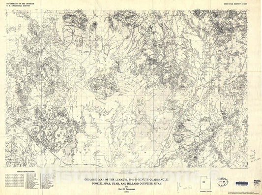 Map : Geologic map of the Lynndyl thirty X sixty minute quadrangle, Tooele, Juab, Utah, and Millard Counties, Utah, 1984 Cartography Wall Art :