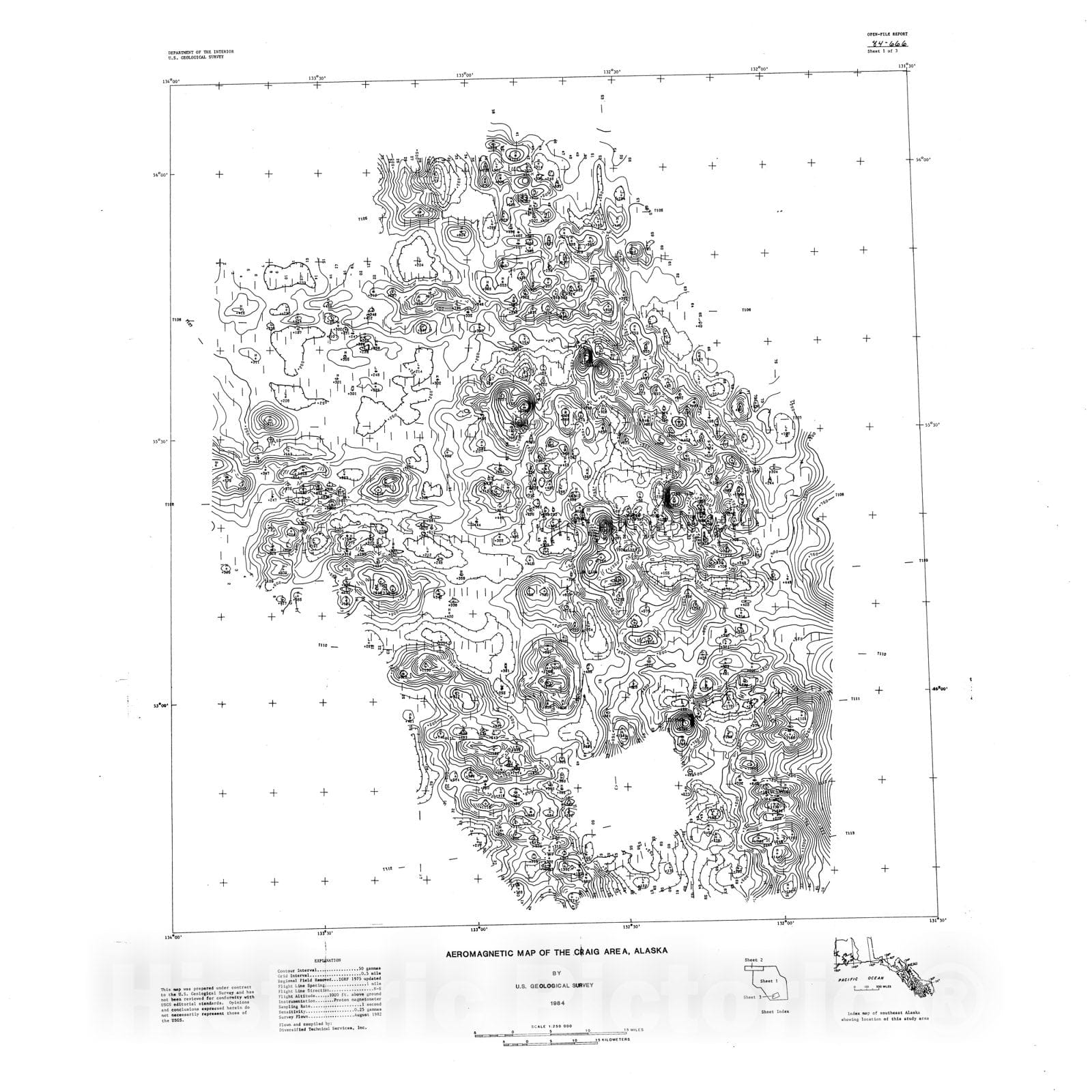 Map : Aeromagnetic map of the Craig area, Alaska, 1984 Cartography Wall Art :