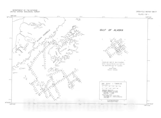 Map : Multichannel seismic-reflection profiles collected in 1977 in the western Gulf of Alaska, 1984 Cartography Wall Art :