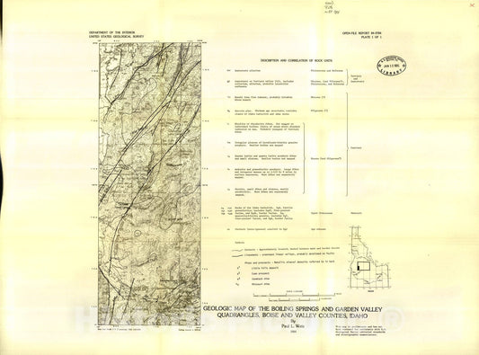 Map : Geology of the Boiling Springs and Garden Valley 15-minute quadrangles, Boise and Valley Counties, Idaho, 1984 Cartography Wall Art :