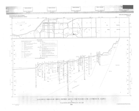 Map : East-west geologic cross section along the DeBarr Line, Anchorage, Alaska, 1984 Cartography Wall Art :