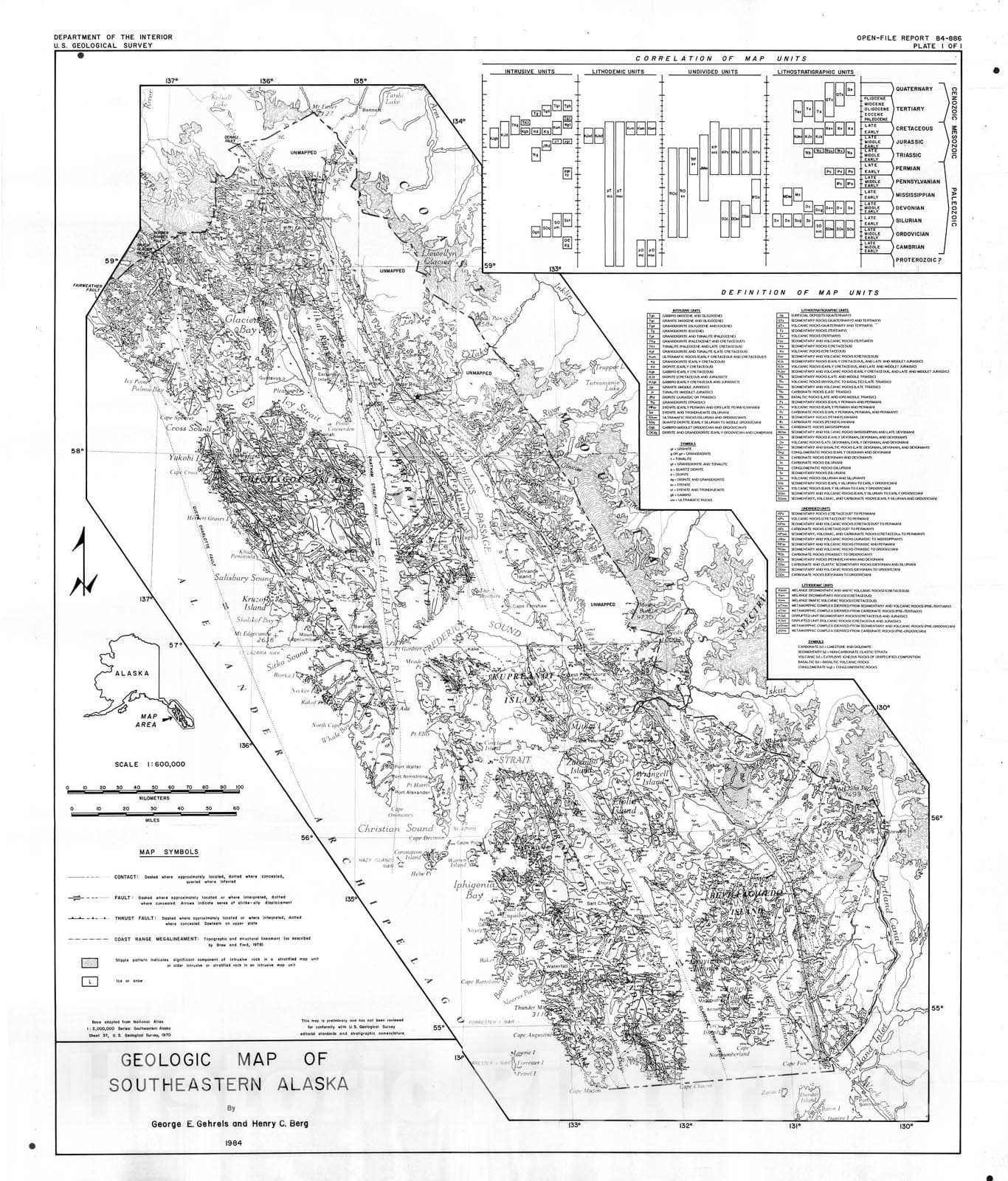 Map : Geologic map of southeastern Alaska, 1984 Cartography Wall Art :