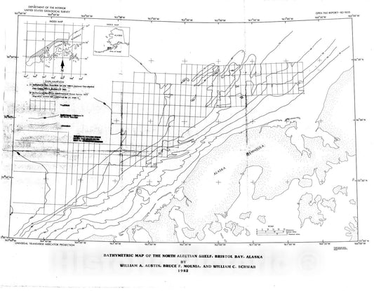 Map : Bathymetric map of the north Aleutian shelf, Bristol Bay, Alaska, 1982 Cartography Wall Art :