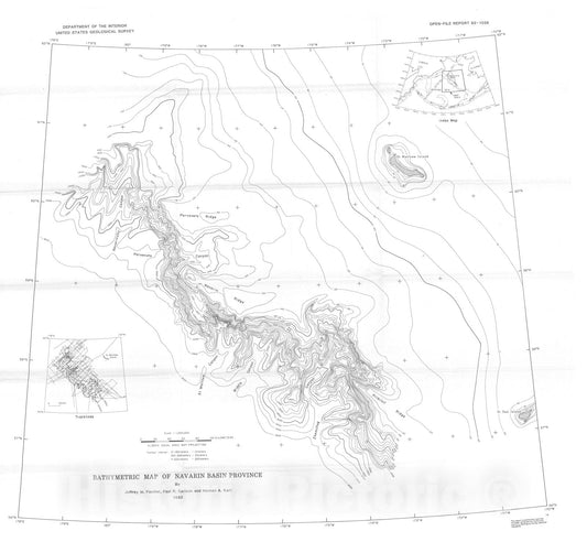 Map : Bathymetric map of Navarin Basin province [northern Bering Sea], 1982 Cartography Wall Art :