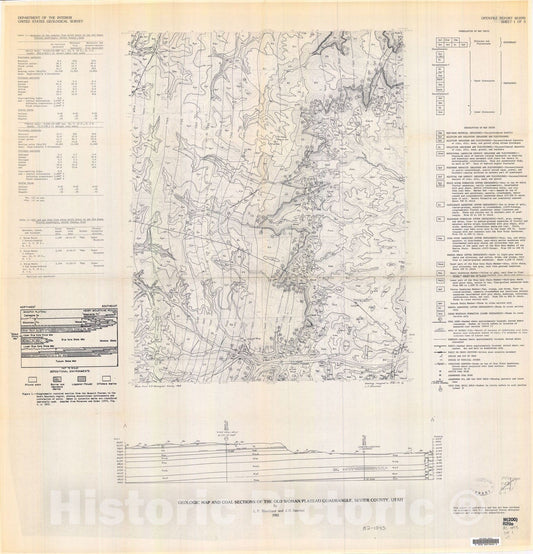 Map : Geological map and coal sections of the Old Woman Plateau quadrangle, Sevier County, Utah, 1982 Cartography Wall Art :
