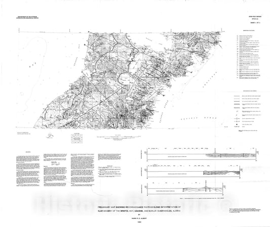 Map : Preliminary map showing reconnaissance photogeologic interpretation of SLAR imagery of the Bristol Bay, Ugashik, and Karluk quadrangles, Alaska, 1982 Cartography Wall Art :