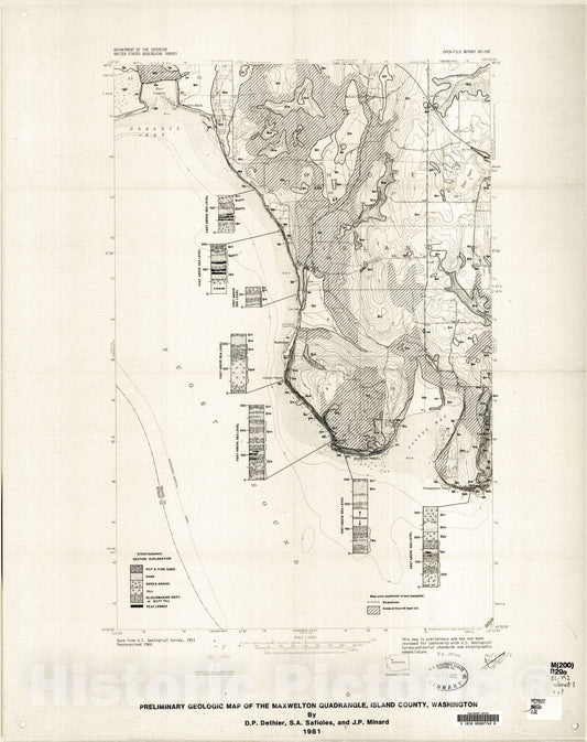 Map : Preliminary geologic map of the Maxwelton quadrangle, Island County, Washington, 1982 Cartography Wall Art :