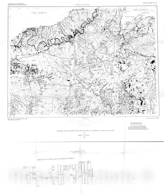 Map : Preliminary surficial geologic map of the Iron River one degree X two degree quadrangle, Michigan and Wisconsin, one98two Cartography Wall Art :