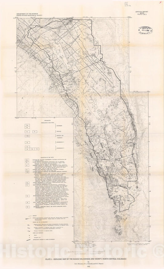 Map : Mineral resources of the Rawah Wilderness, Larimer County, Colorado, with a section on interpretation of aeromagnetic data, 1982 Cartography Wall Art :