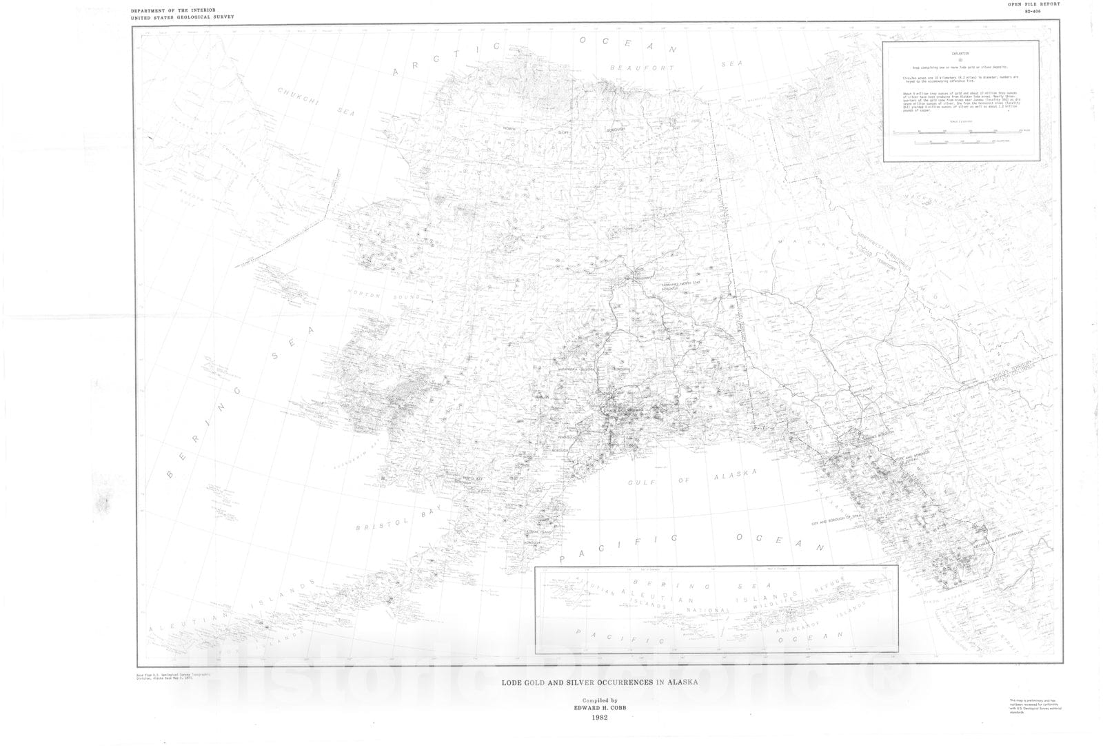 Map : Lode gold and silver occurrences in Alaska, 1982 Cartography Wall Art :