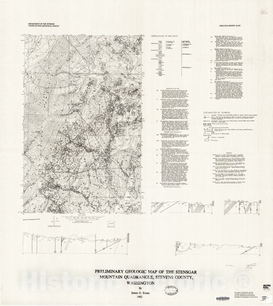 Map : Preliminary geologic map of the Stensgar Mountain quadrangle, Stevens County, Washington, 1982 Cartography Wall Art :
