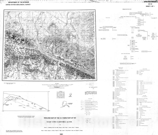 Map : Geologic map of the southern part of the Mount Hayes quadrangle, Alaska, 1982 Cartography Wall Art :