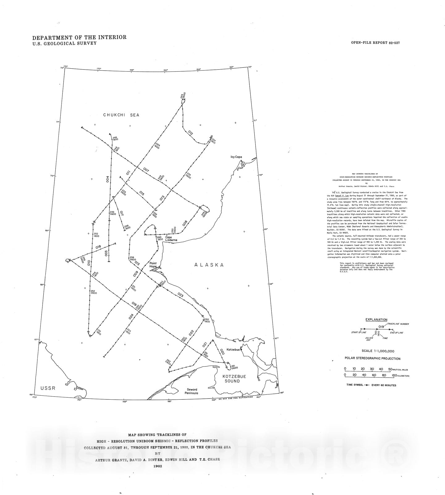Map : Map showing tracklines of high-resolution uniboom seismic-reflection profiles collected August 31, through September 21, 1980, in the Chukchi Sea, 1982 Cartography Wall Art :