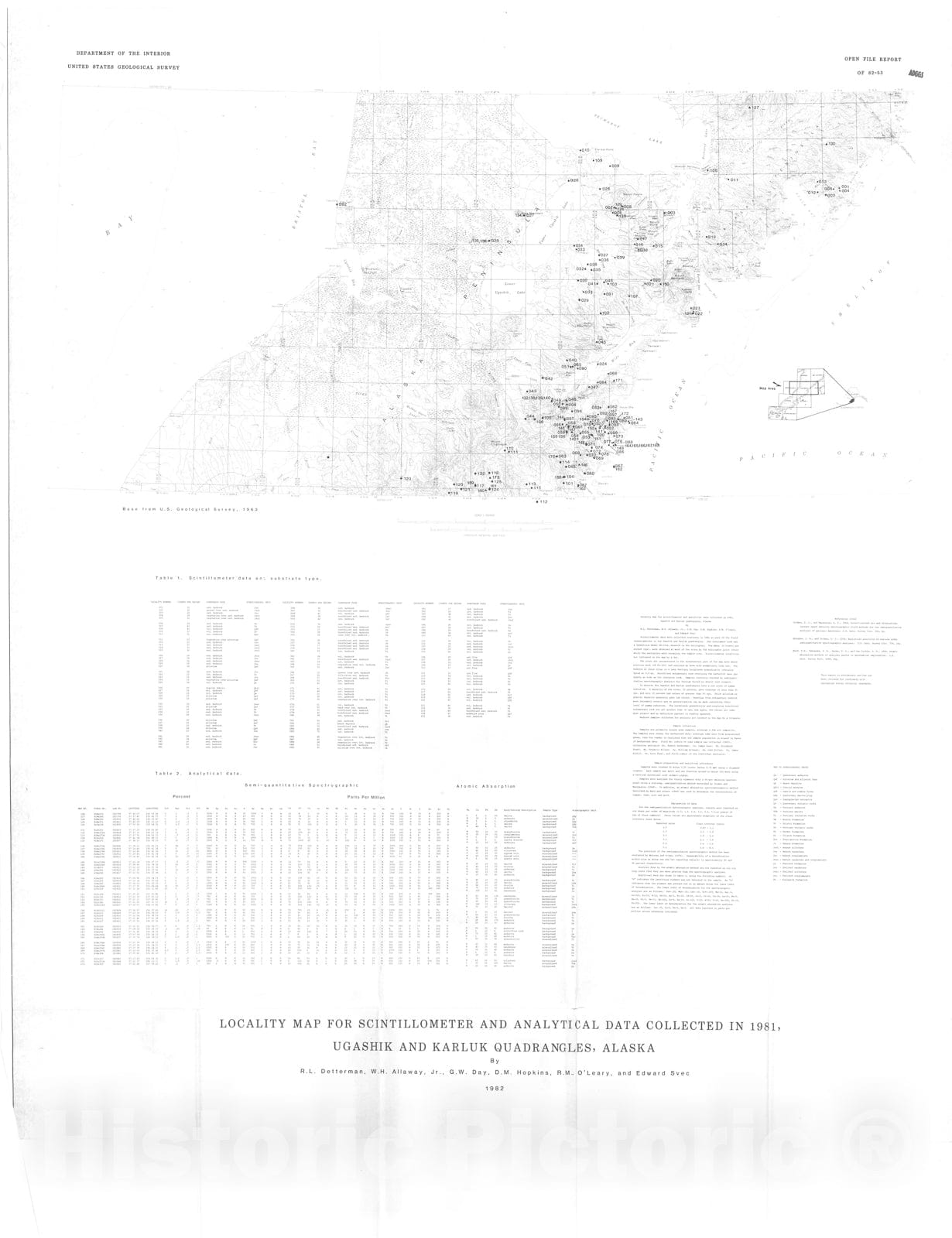 Map : Locality map for scintillometer and analytical data collected in 1981, Ugashik and Karluk quadrangles, Alaska, 1982 Cartography Wall Art :