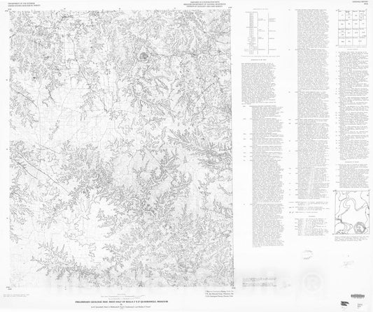 Map : Preliminary geologic map, west half of Rolla one degree X two degree quadrangle, Missouri, one98two Cartography Wall Art :